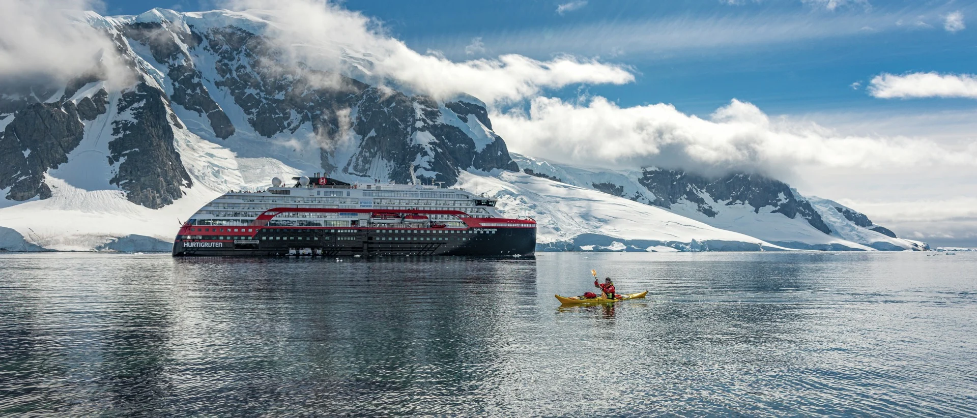 Expedition cruise ship in Antarctica